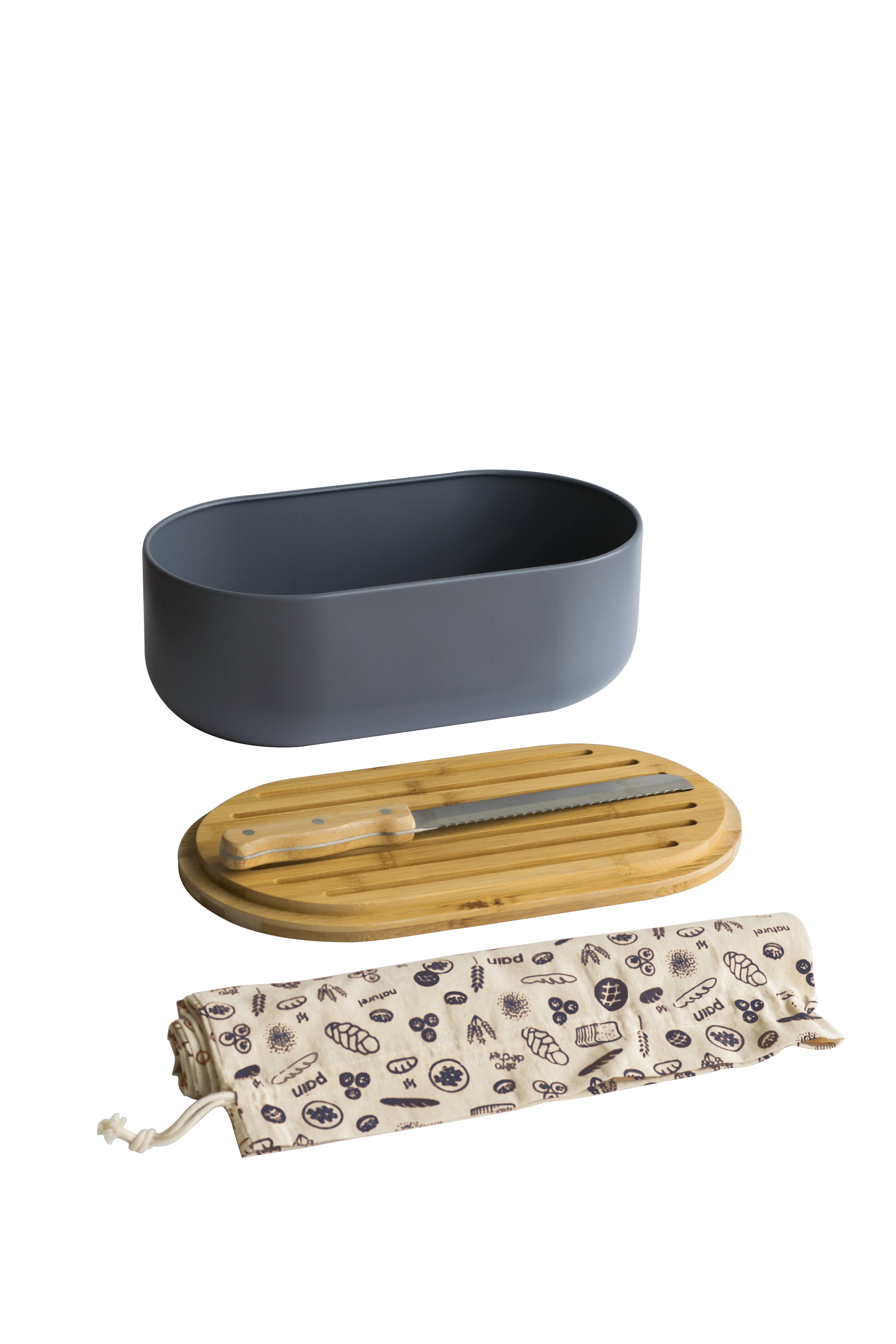 4-in-1 Bread Box with Cutting Board, Knife, and Cotton Bag - Image 4