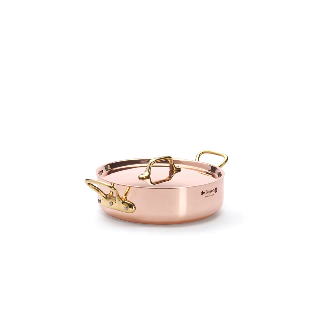INOCUIVRE SERVICE Copper Round Sauté Pan with Lid and Brass Handles - Image 4